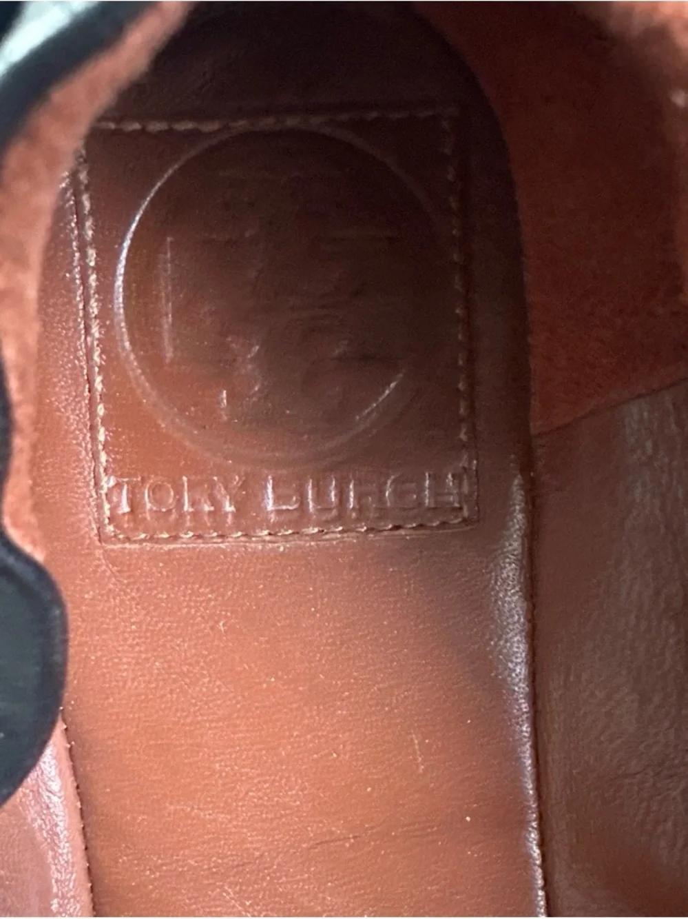 Tory Burch Black Leather Flower Logo Ballet Flats
